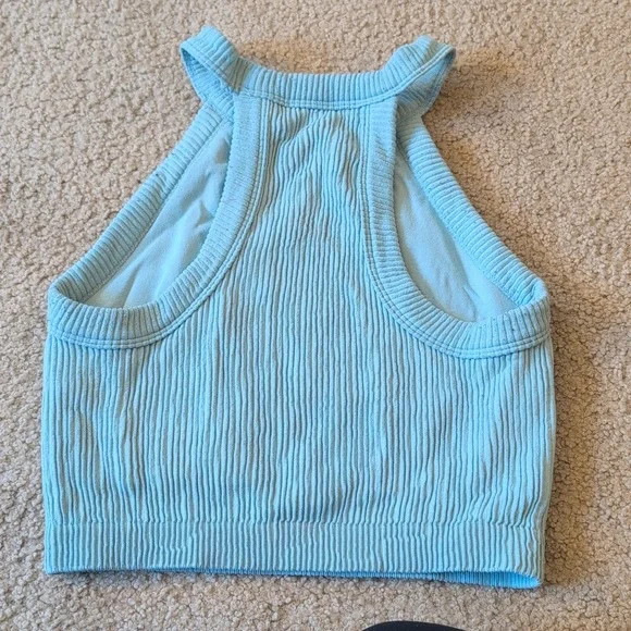 Aerie Light Blue Ribbed Cropped Tank Top Size Medium - Picture 3 of 5